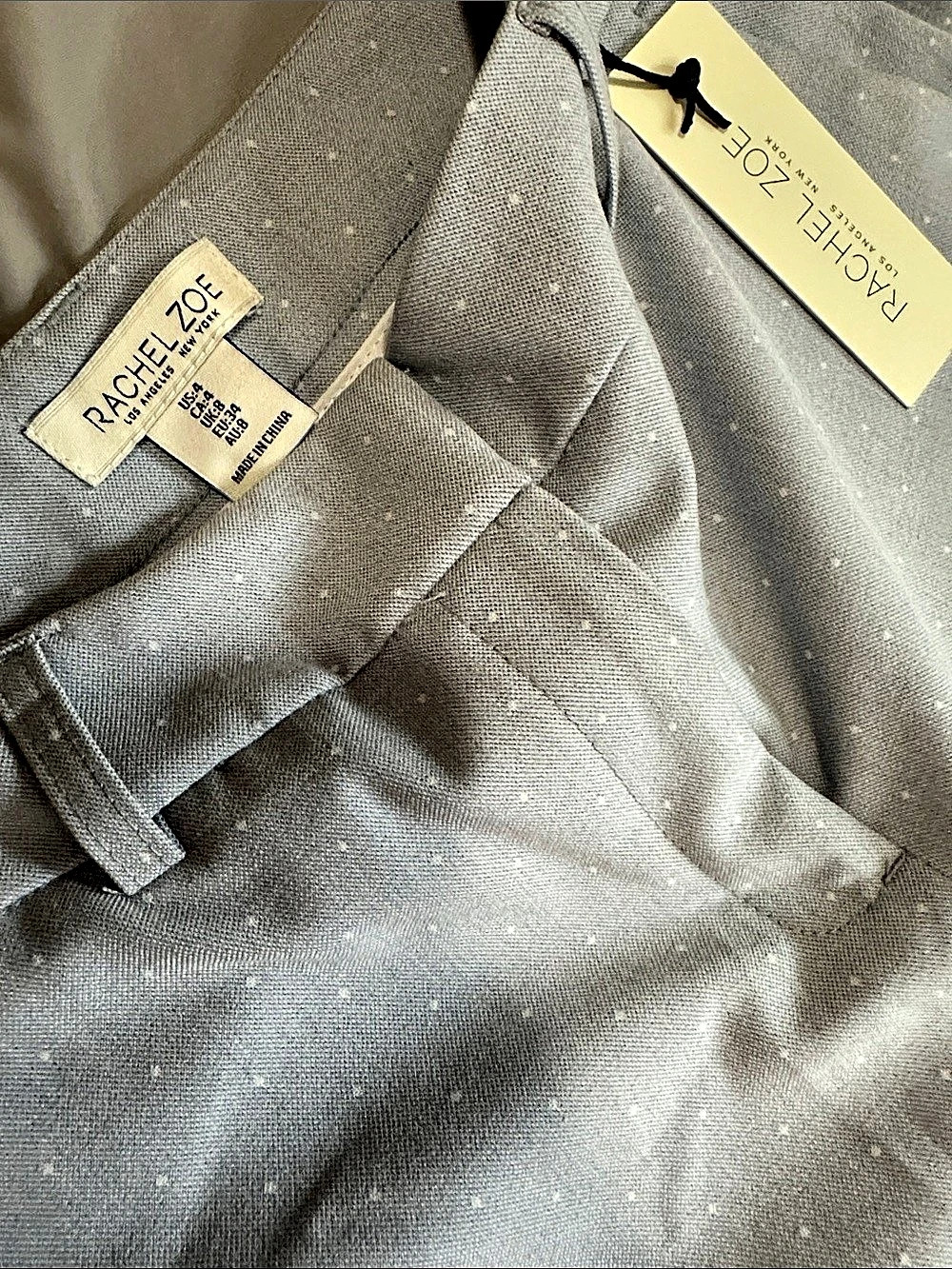 Size 4 Rachel Zoe Polka Dot Straight Leg Trousers in Gray (NWT)